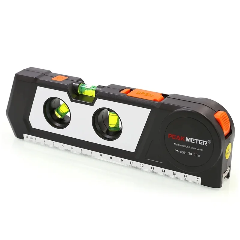 PEAKMETER PM1001 Rangefinder 4 in 1 Laser Level With 3M Tape ,Multipurpose Cross Line Laser horizontal bubble and level ruler