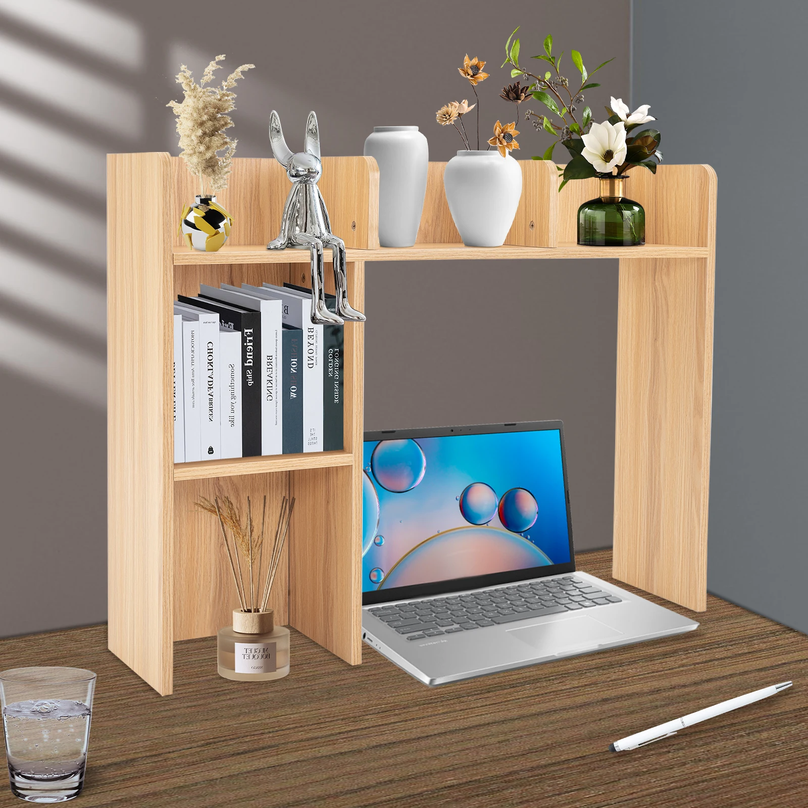 

94.5*24*73.4cm Rectangle Office Desk Bookshelf Holder 66.14lbs Desktop Bookshelf Storage with Baffle