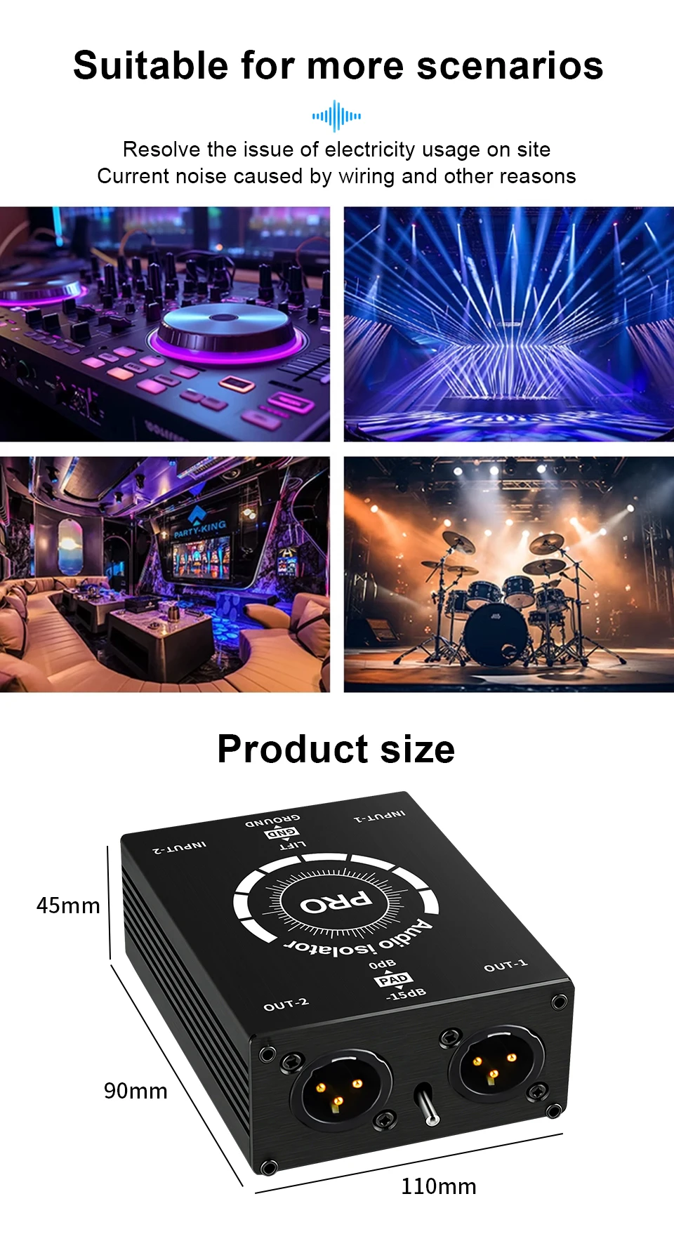 Gängiger Ground-Filter XLR Audio-Isolator zur Störungsunterdrückung von Strom und Geräuschen für Mixer und Mikrofone – Multifunktionaler Rauschisolator mit Messfunktion – Detail 8
