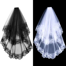 Velos de novia de encaje blanco y negro con peine, velos cortos de dos capas para novia, vestido de novia, disfraz de Cosplay, accesorios para el cabello