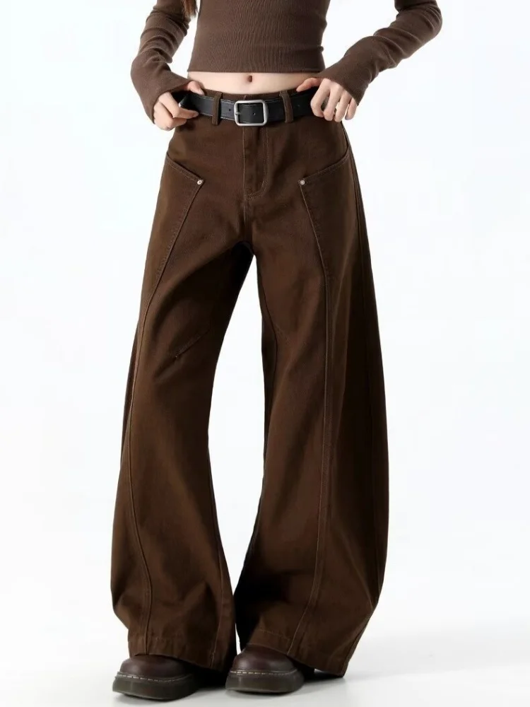 2025 Ropa Y2K New Fashion Baggy Marrone Casual Pantaloni jeans cargo da donna per abbigliamento donna Pantaloni lunghi larghi in cotone dritto