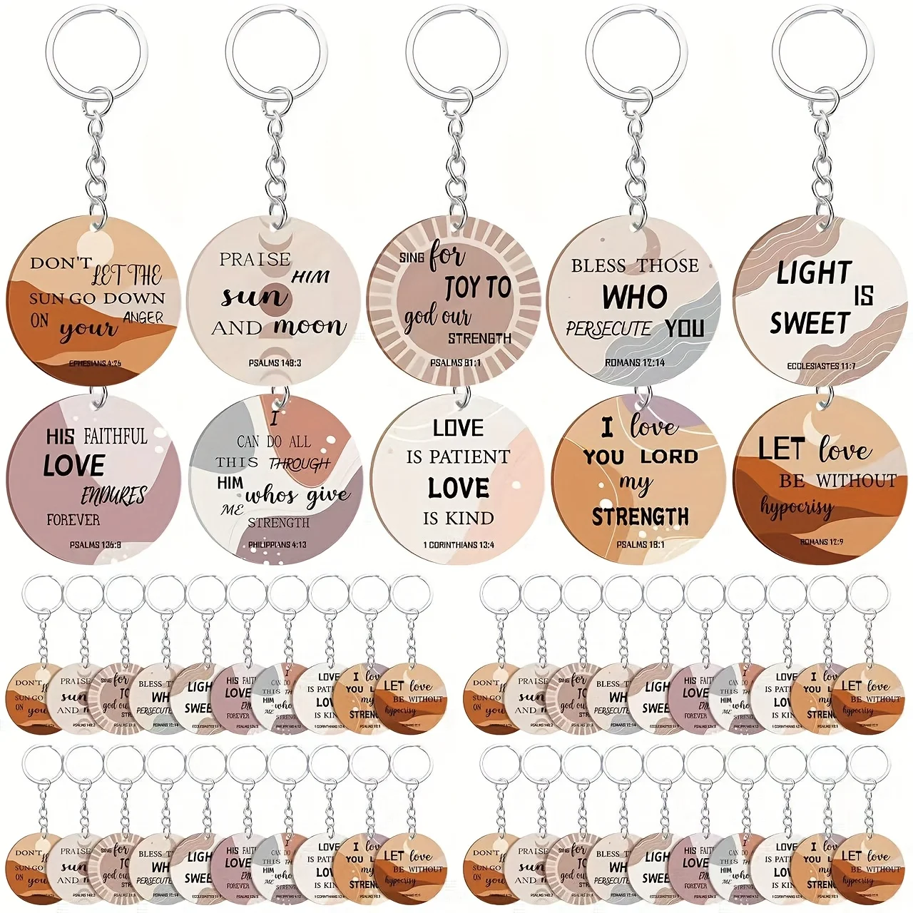 2D Flat 50pcs Christian Keychain: Bulk Religious Bible Verse Scripture Inspirational Acrylic Church Gift for Women Birthday (Abstract)