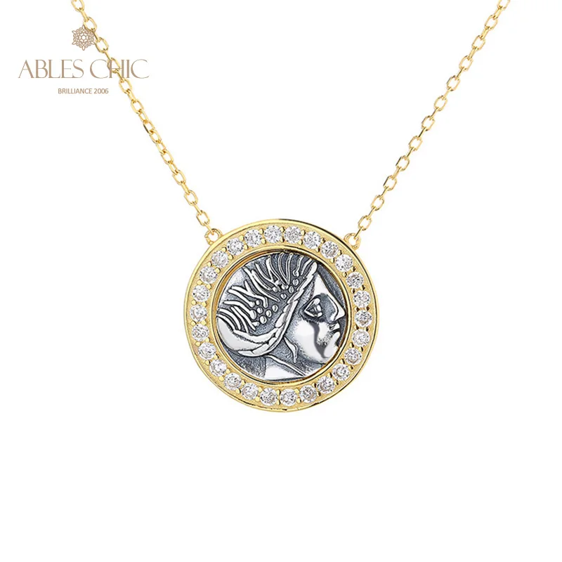 

Greek Deity Silver Coins Halo Charm 18K Gold Two Tone Solid 925 Silver Roman Coin Pendant Only N1089