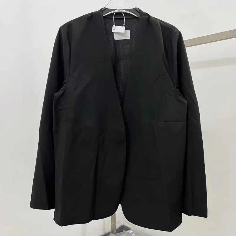 Man Woman Same 2024ss New Buttonless Collarless Casual Suit Thin Black Loose Cardigan Best Quality Streetwear Jacket