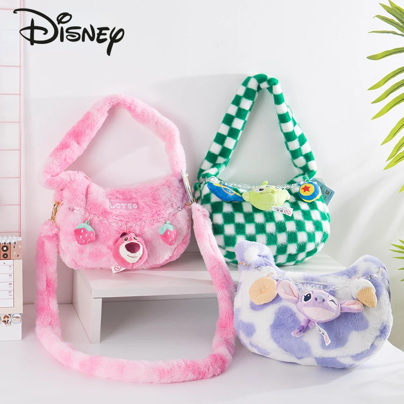 

Disney Original 2024 New Women's Plush Bag Fashion High Quality Girl Underarm Shoulder Bag Cartoon Cute Women's Handbag