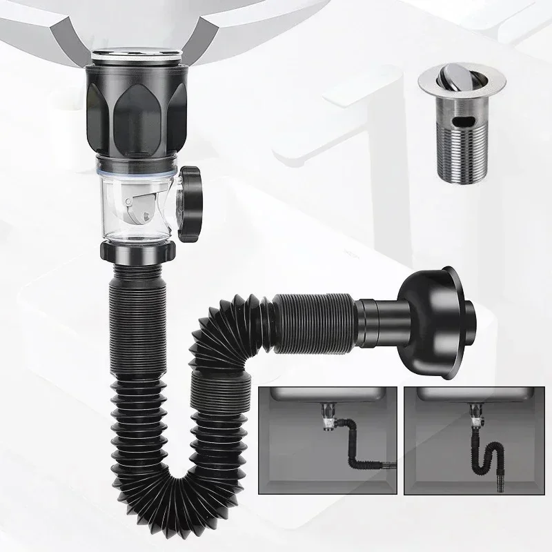 Flip-Top-Abfluss für Küchenspüle, einziehbarer, desodorierender Filter, flexibler Fallrohr, Badezimmer-Waschbecken, Anti-Verstopfung, Küchenzubehör