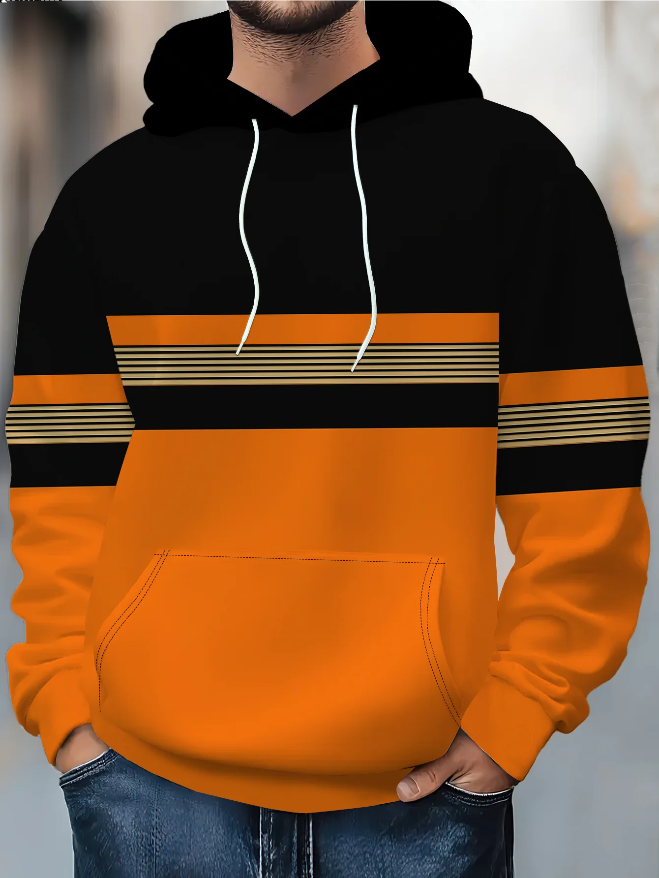 New model: men’s hooded long-sleeve loose-fitting casual printed basic sweatshirt. Perfect for young people in spring, summer, a