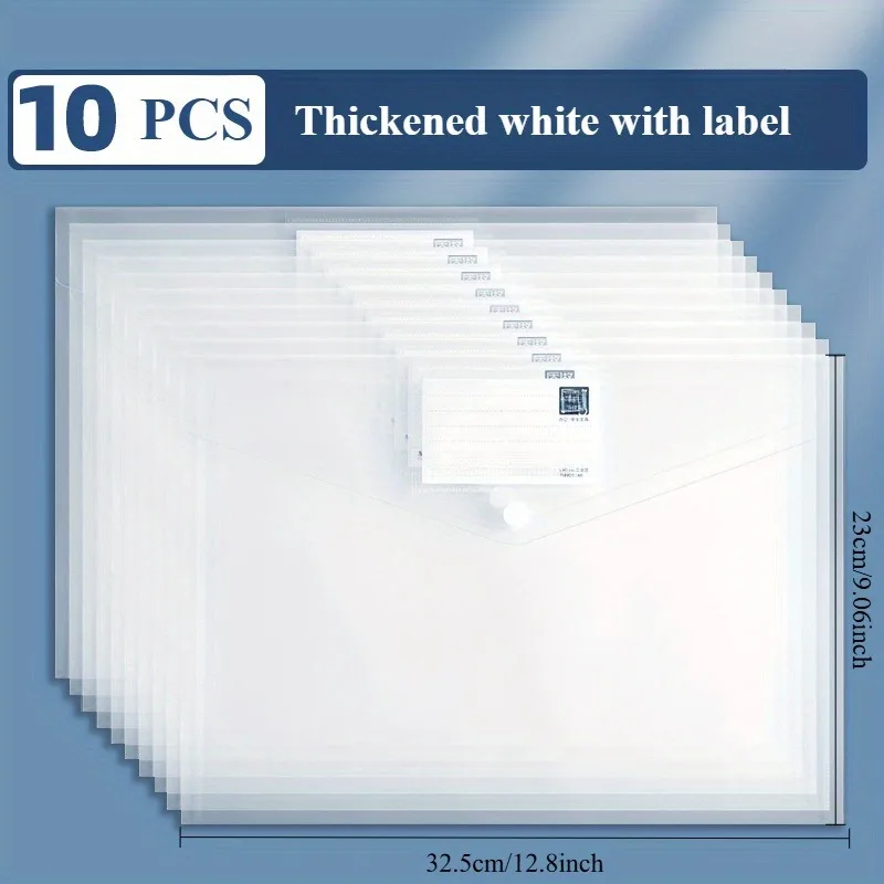 10-pack of A4 Transparent File Bags, Plastic Document Holders, Office Stationery, and Materials