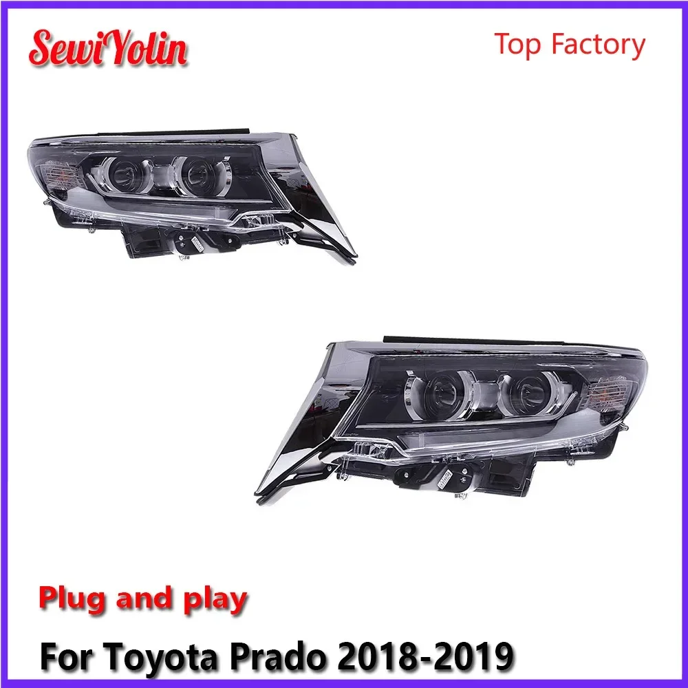 

Автомобильные светодиодные фары в сборе для Toyota Prado 2018-2019, авто противотуманные фары DRL, стоп-сигнал, указатель поворота, Plug and Play