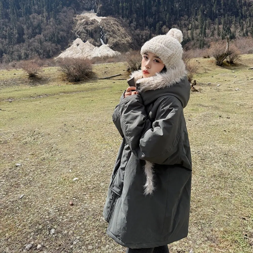 

Mid-Length Cotton Jacket With Hood Quilted Mountain Eagle Design Winter Parka Coat Warm Thickened Fill Female Spring Autumn