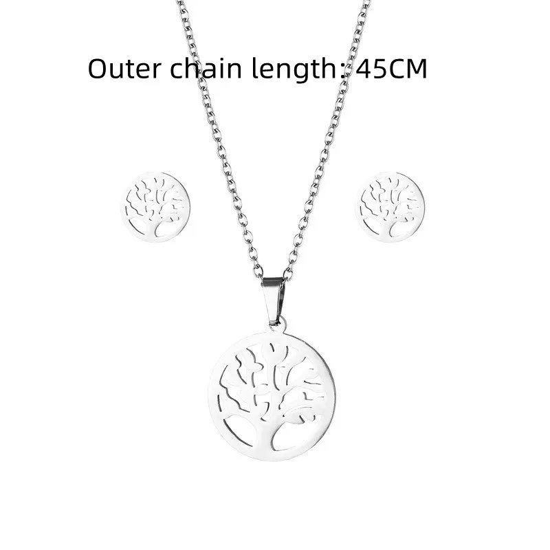 316L Tree of Life Stainless Steel Neck Chain Necklace Earring Set Lucky World Tree Choker Chain Jewelry Sets for Women Girl TZ98