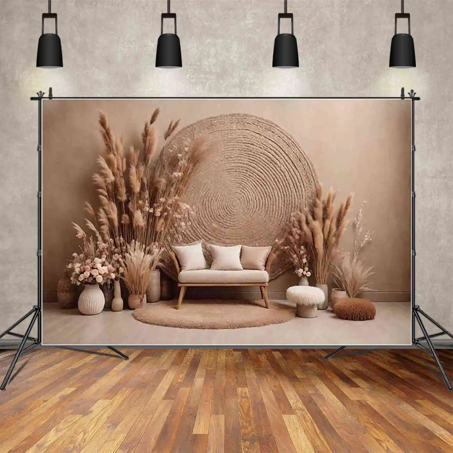 MOON.QG Boho Birthday Party Photography Background Farm Autumn Thatch Photocall Backdrop Baby Studio Photocall Supplies