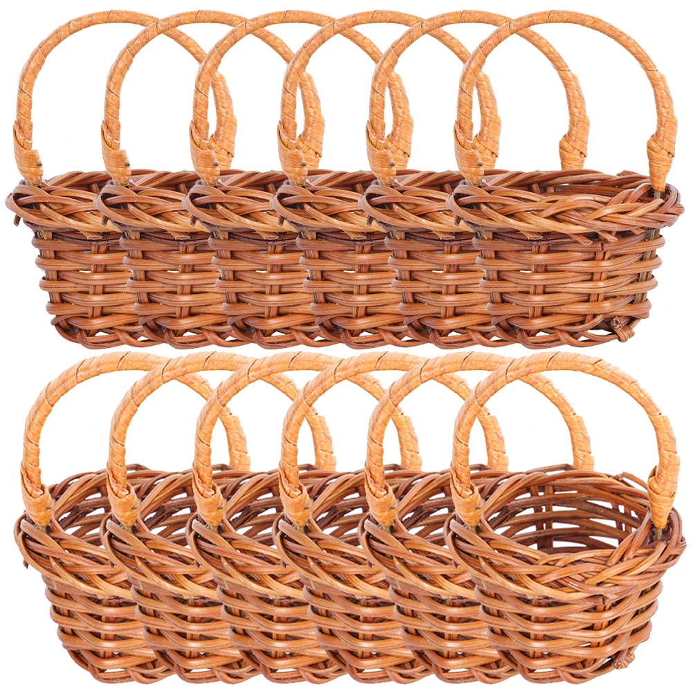 12pcs Miniature Flower Basket Handheld Woven Basket Dollhouse Wicker Basket Household Office Decor Basket Flower Baskets