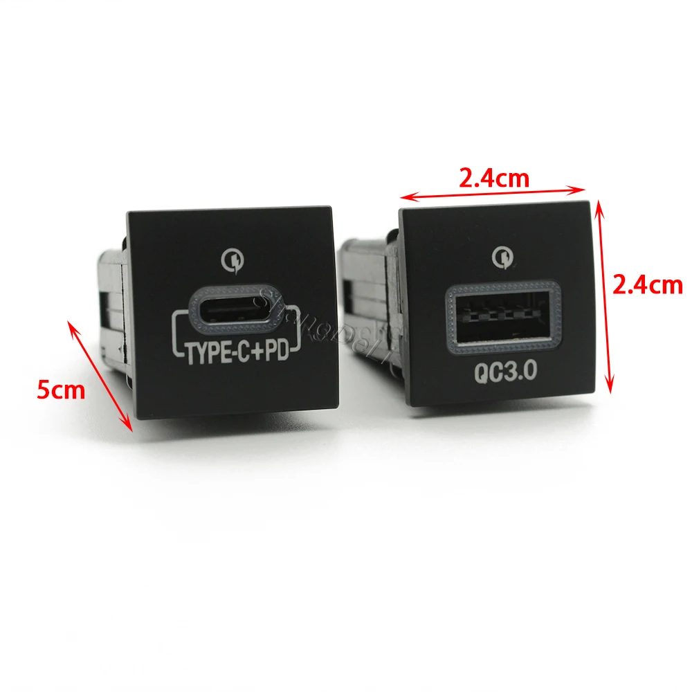 1PC Car Charger Dual USB PD Type C Charge Phone Charging Adapter Button For VW Golf 6 Mk6 Jetta 5 MK5 EOS Scirocco 2006 - 2012