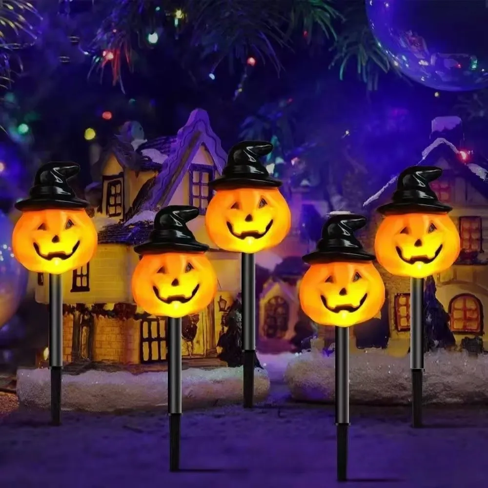 1SET 5PCS Halloween Solar Pumpkin Shaped Lawn Lights, Outdoor Floor Mounted Courtyard Lights, Suitable For Holiday Decoration