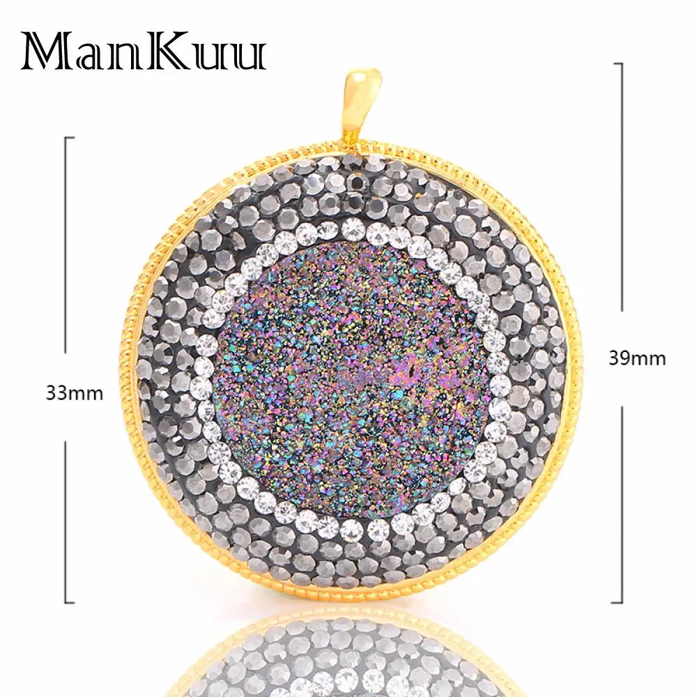 DP124 2017 Hot CZ Micro Zircon Pave Brazil Agates Titanium Druzy Rhinestone Natural Stone Round Pendant 32*32mm