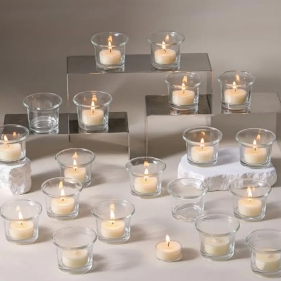 

Pack Clear Glass Tealight Candle Holders - Thick Sturdy Votive/Tealight Holders Bulk for Wedding Party Home Decor Perfect Repla