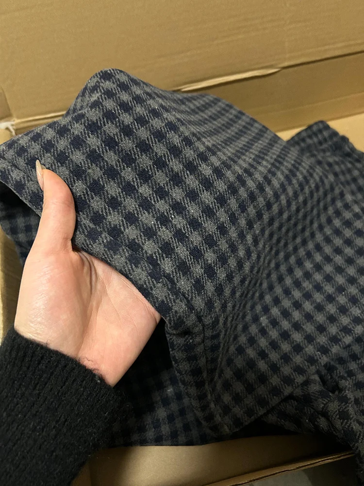 ارتفاع الخصر Fce اصطف منقوشة السراويل النسائية خريف شتاء 2024 جديد Sle التخسيس الدافئة فضفاض مستقيم الساق واسعة الساق بنطلون