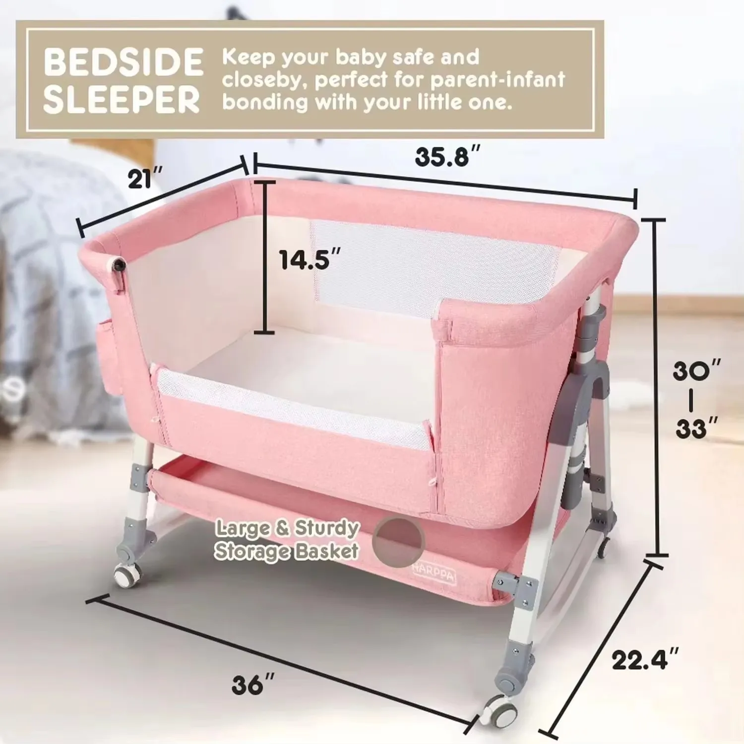 2-in-1 Portable Foldable Multi-Functional Infant Bed: With Cradle Function & Bedside Sleeper Design for Newborns