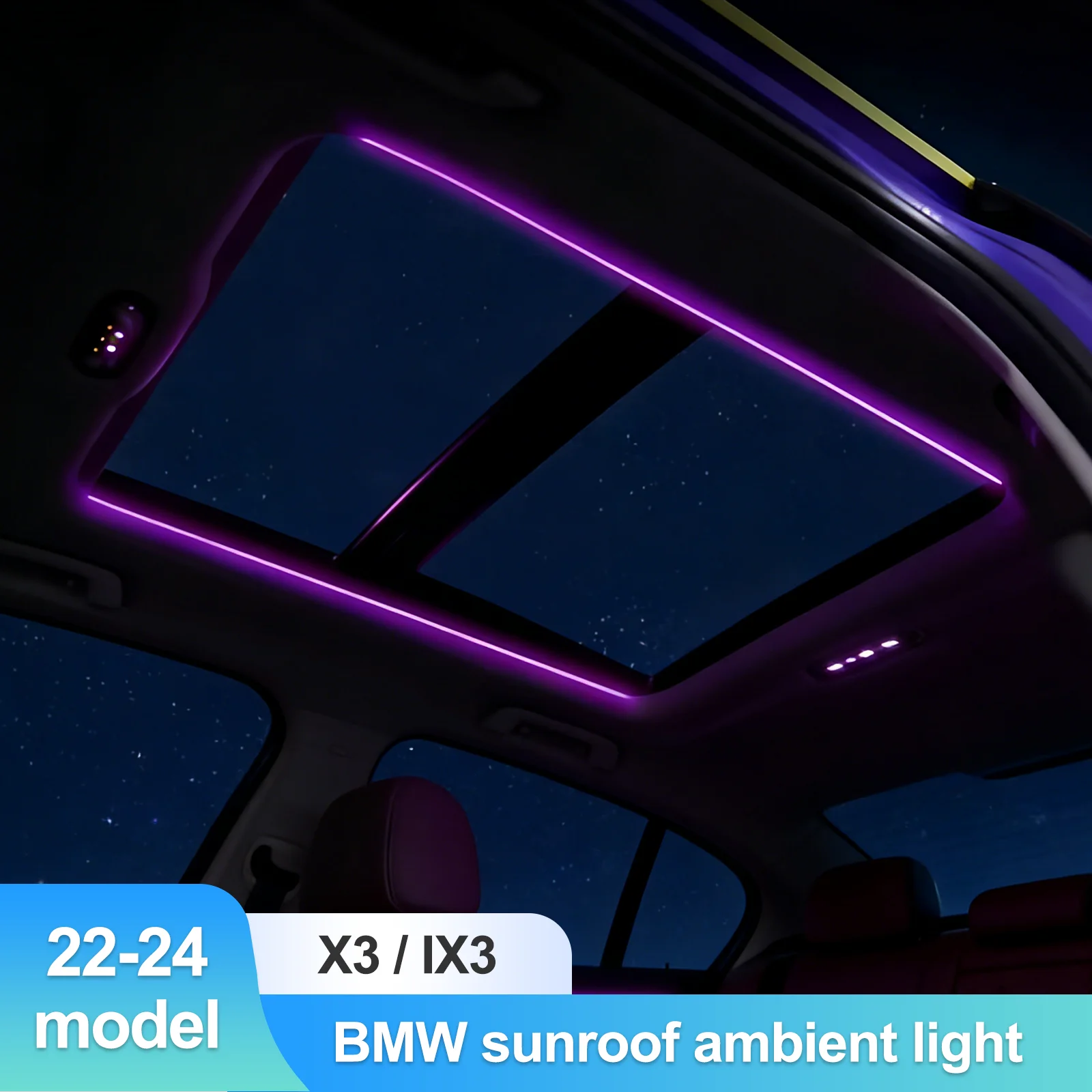 

Атмосферная подсветка для BMW X3 iX3 2022-2024, светодиодная лента для панорамного люка, внутреннее освещение, 11 цветов, синхронизация по протоколу
