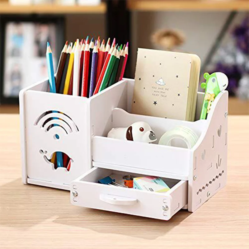 Imagem -03 - Criativo Mesa de Madeira Organizador de Escritório Armazenamento Pen Holder Desktop Lápis Diversos Papelaria Badge Box Acessórios de Mesa Bonito