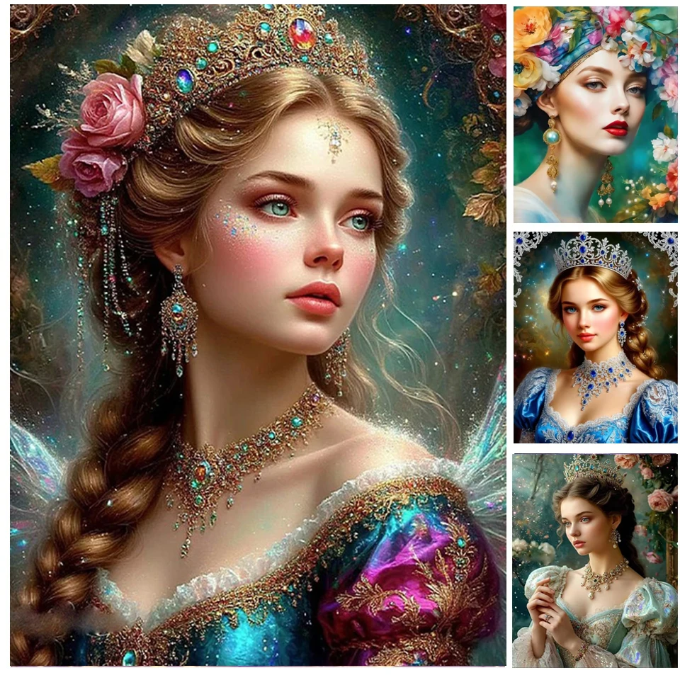 Flower Elegant Woman Diy 5D Diamond Painting Embroidery Kit Full Round Diamond Mosaic Beautiful Portrait Living Room Decoration