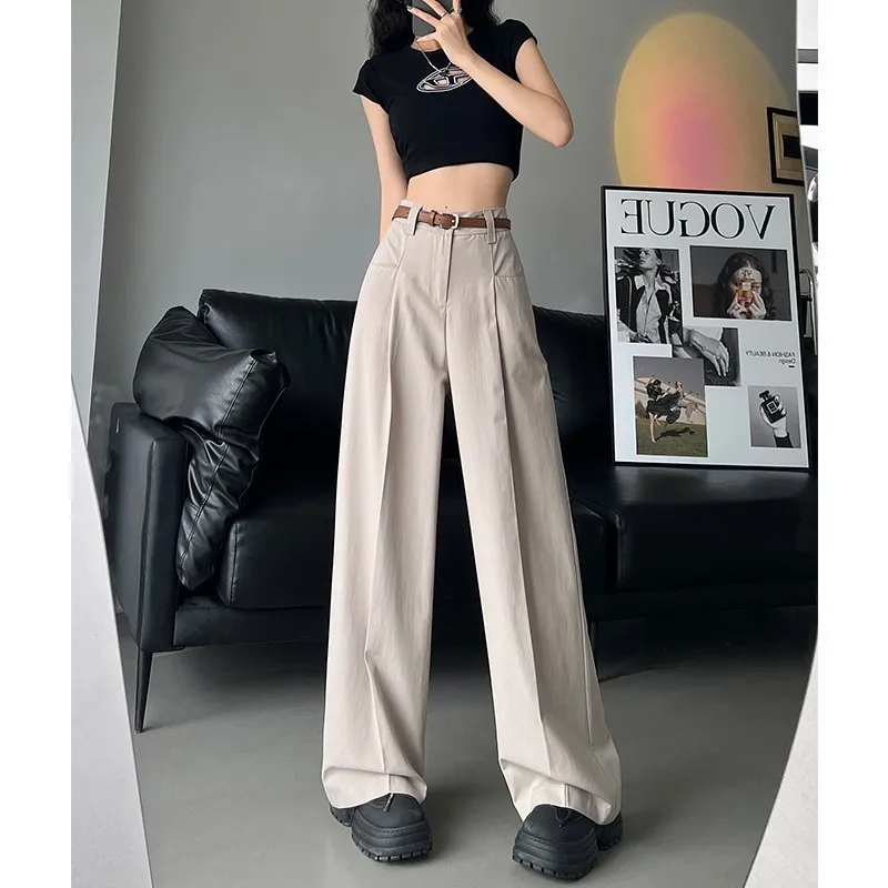 Japanese Style High Waist Tooling Pants Women\'s Summer New Design Sense Niche Straight Slimming Wide Leg Pants Loose Casual Trou