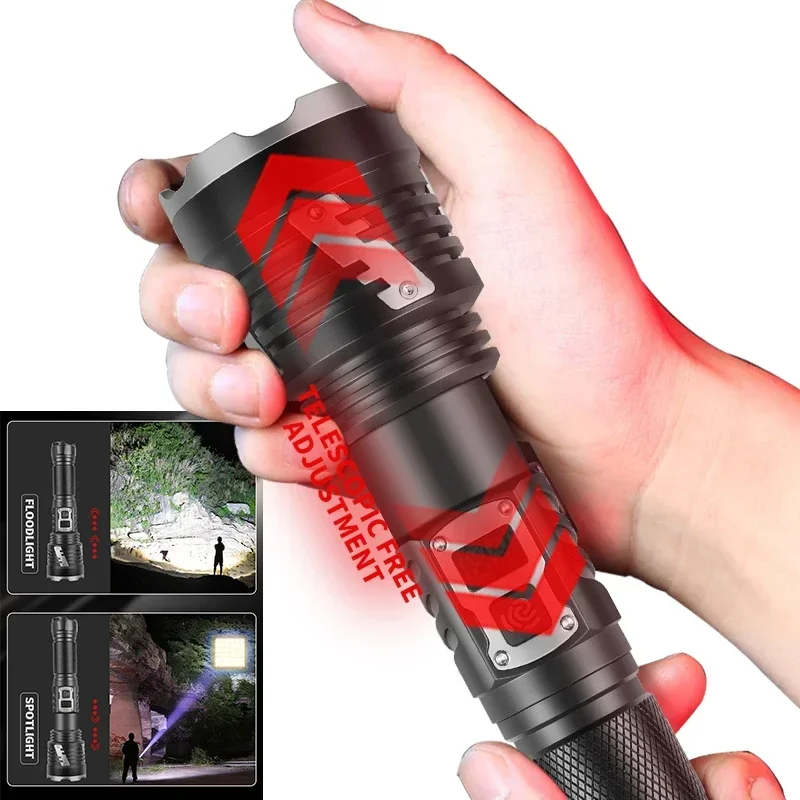 高ルーメンled懐中電灯-30w-長距離デジタルパワーディスプレイ搭載-逆出力トーチ-アウトドアパトロール作業検査用