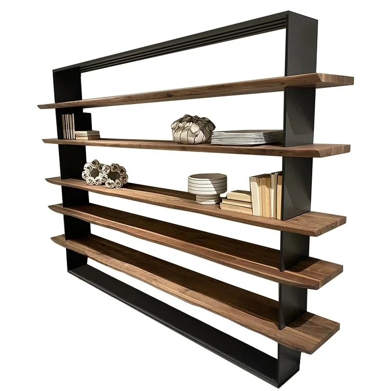 

Nordic solid wood bookshelf log full wall simple industrial retro office display rack display rack floor