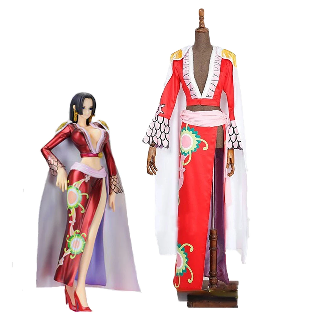 

Anime Boa Hancock Cosplay Costume Sexy Cheongsam Red Kimono Outfits with Cloak Halloween Carnival Costume Role Play