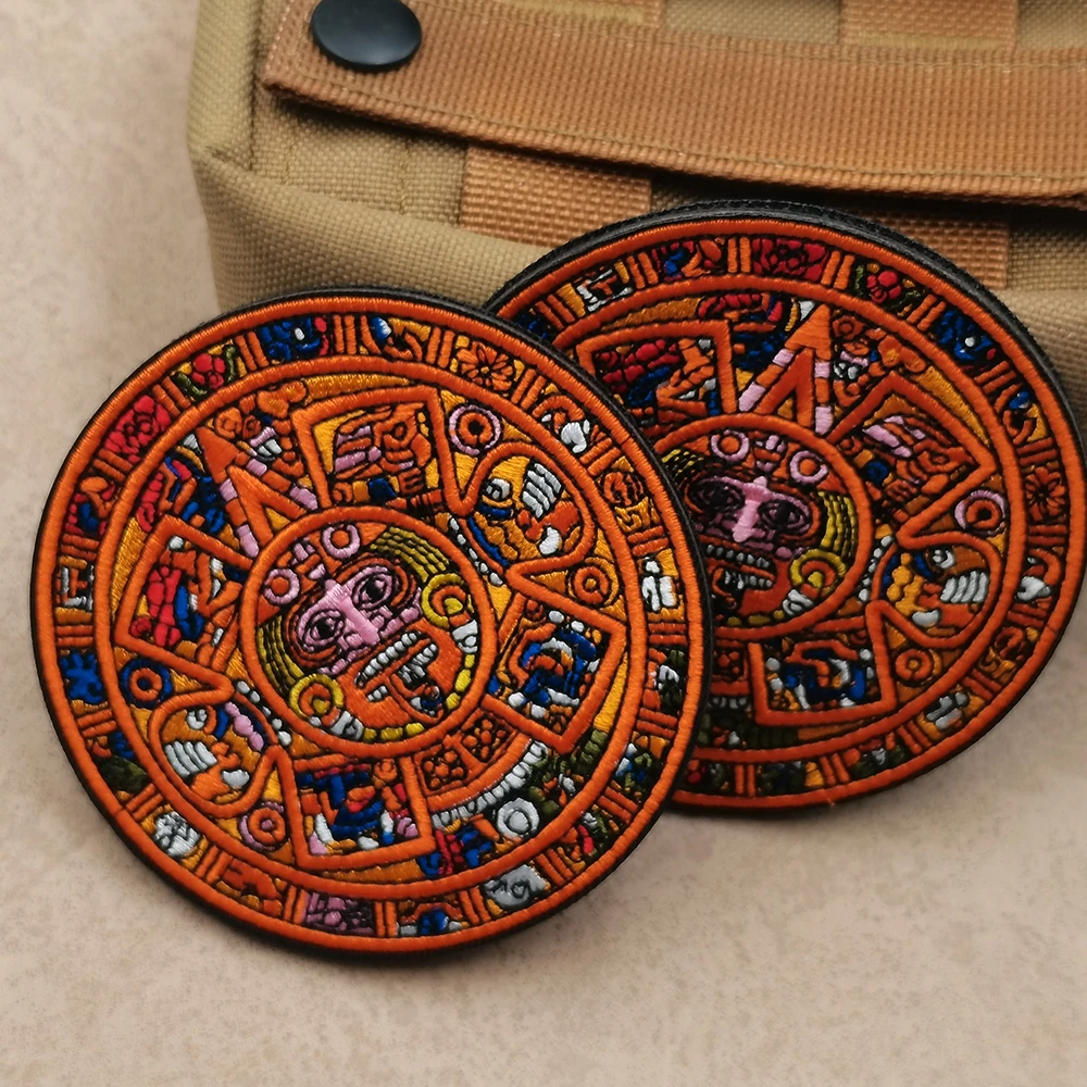 Exquisite Round Mayan Calender End Of The World Embroidery India Mayan Pretty Cultural Picture Nation Design Patch For Bag Shirt