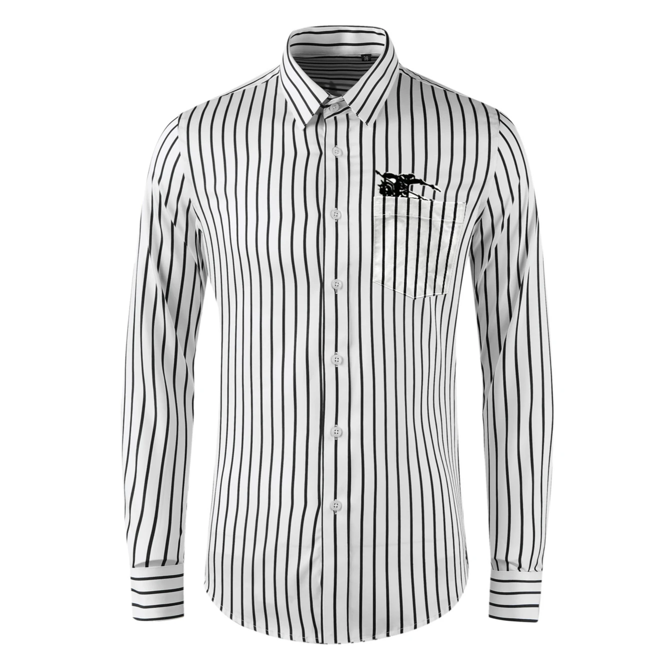 Brand Horse Head Embroidered Men's Shirt Cotton Long Sleeve Striped Casual Shirts Slim Fit Business Banquet Party Dress Shirt