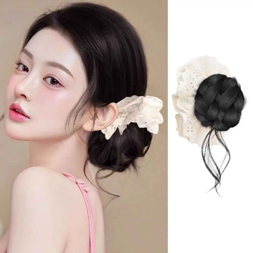

Элегантный синтетический зажим для волос в виде булочки с кружевной резинкой для волос, пушистый парик в виде булочки, черные резинки для волос, аксессуары для волос
