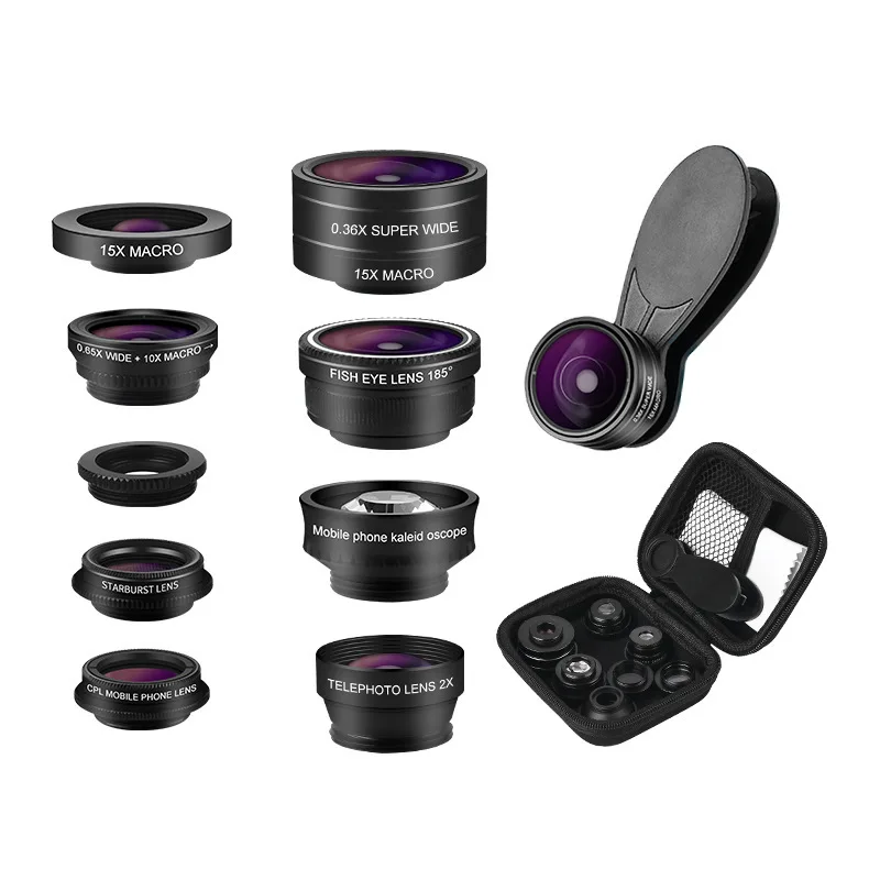 FY-901 Phone lens nine in one fisheye wide-angle macro kaleidoscope telephoto star lens polarizer