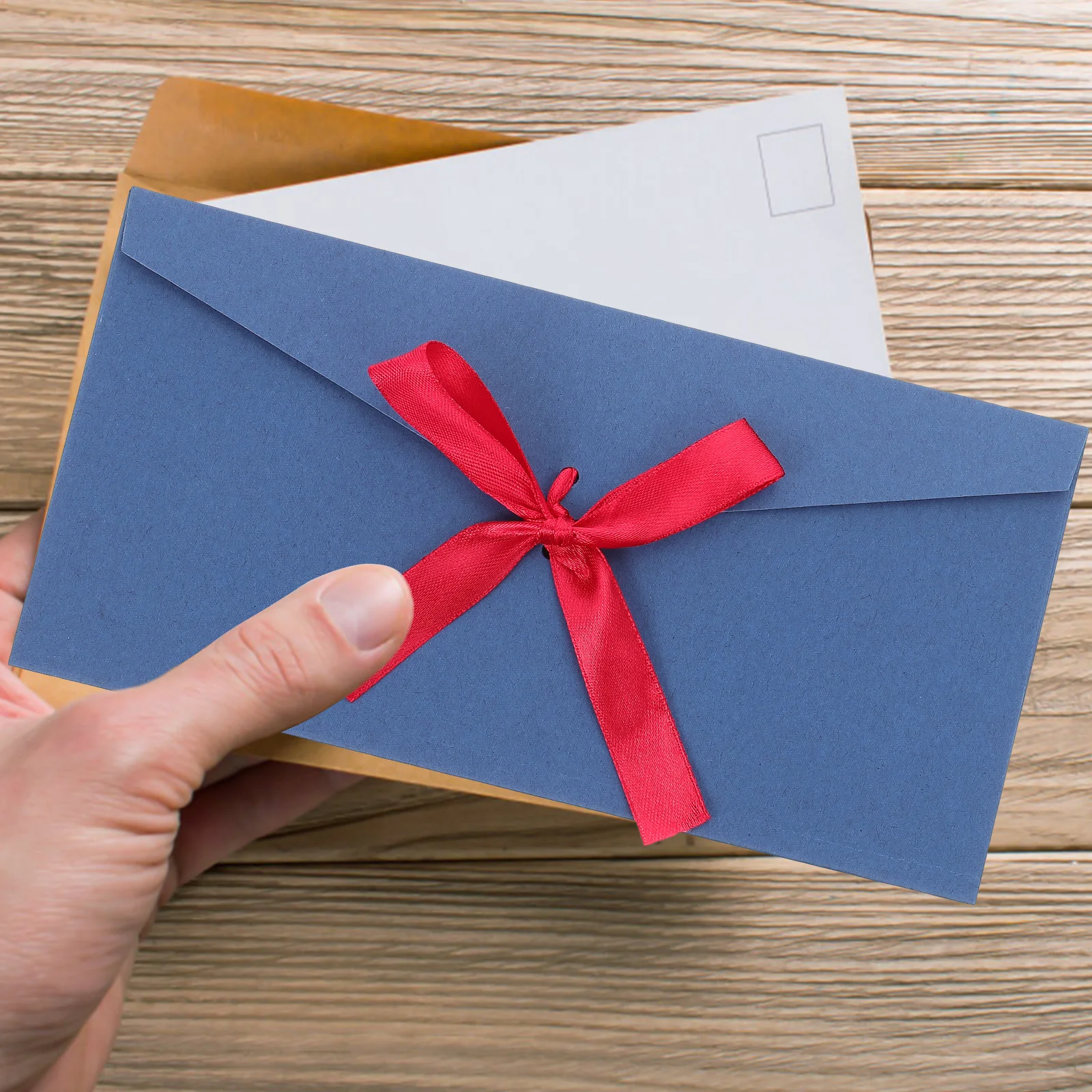 

10 Pcs Ribbon Invitation Envelope Blank Cards Closure Kraft Paper Envelopes Self Seal