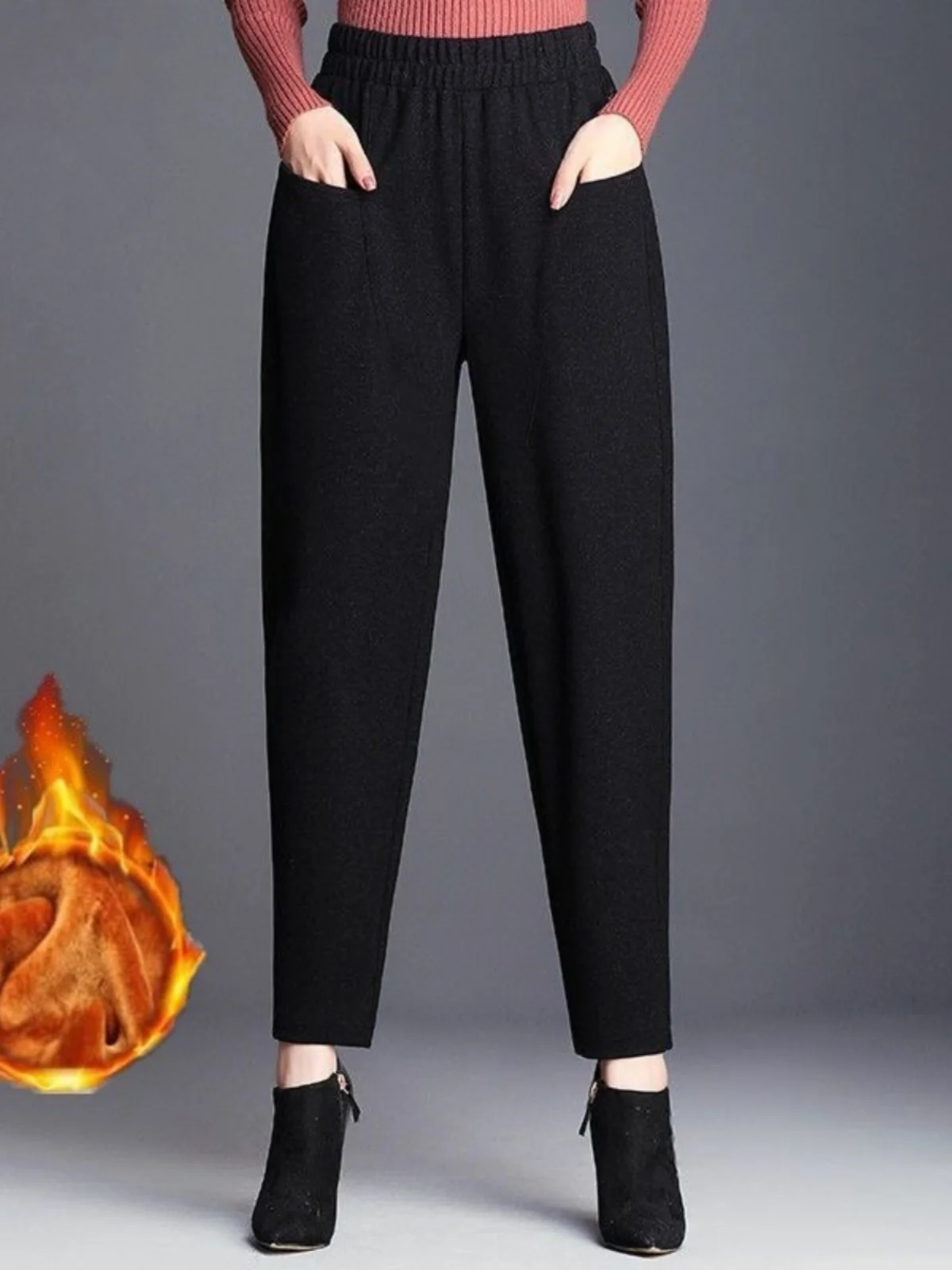 女性の Fce 裏地付きハーランパンツルーズカジュアルハイウエストパンツ韓国 Sle 秋冬新着プラスサイズ