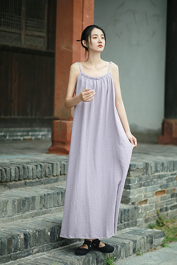 2025 Vestido camisola arrugado de gasa de doble capa con escote plisado, vestido largo, fotografía de viajes, estilo fresco, 5 colores