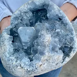 Natural Blue Celestite Geode Quartz Crystal Mineral Specimen Healing