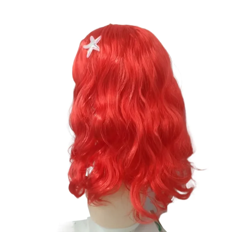 Little Mermaid Ariel Princess Girl Wig Accessories Halloween Carnival Party Kids Anime Red Wig with Starfish Cosplay Dress UP