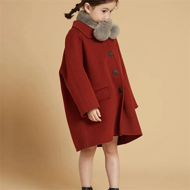 Girls Kids Down Coat Jacket Overcoat Cotton Woolen 2022 Red Wine Warm Plus Thicken  Winter Sports Children\'s Clothing