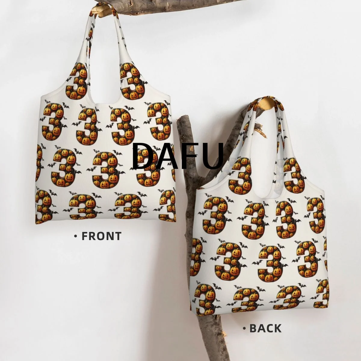 Batty Pumpkin Number 3 Funny Halloween Bat Pumpkin Tote Bag for Women - Gothic Canvas Shoulder Bag Shopping Commute Party