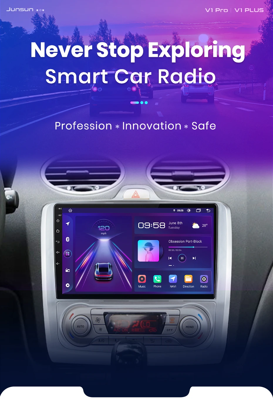 Junsun AI Wireless CarPlay für Apple Android 14 Auto Autoradio für Ford Focus 2 3 Mk2 Mk3 2004 2005-2011 Multimedia Navi Stereo – Detail 2