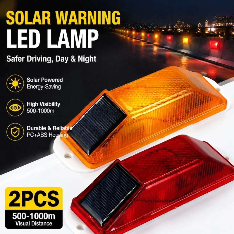 Solar Powered LED Strobe Warning Light Outdoor Road Outline Marker Lamp Waterproof Engineering Guardrail Flashing Beacon