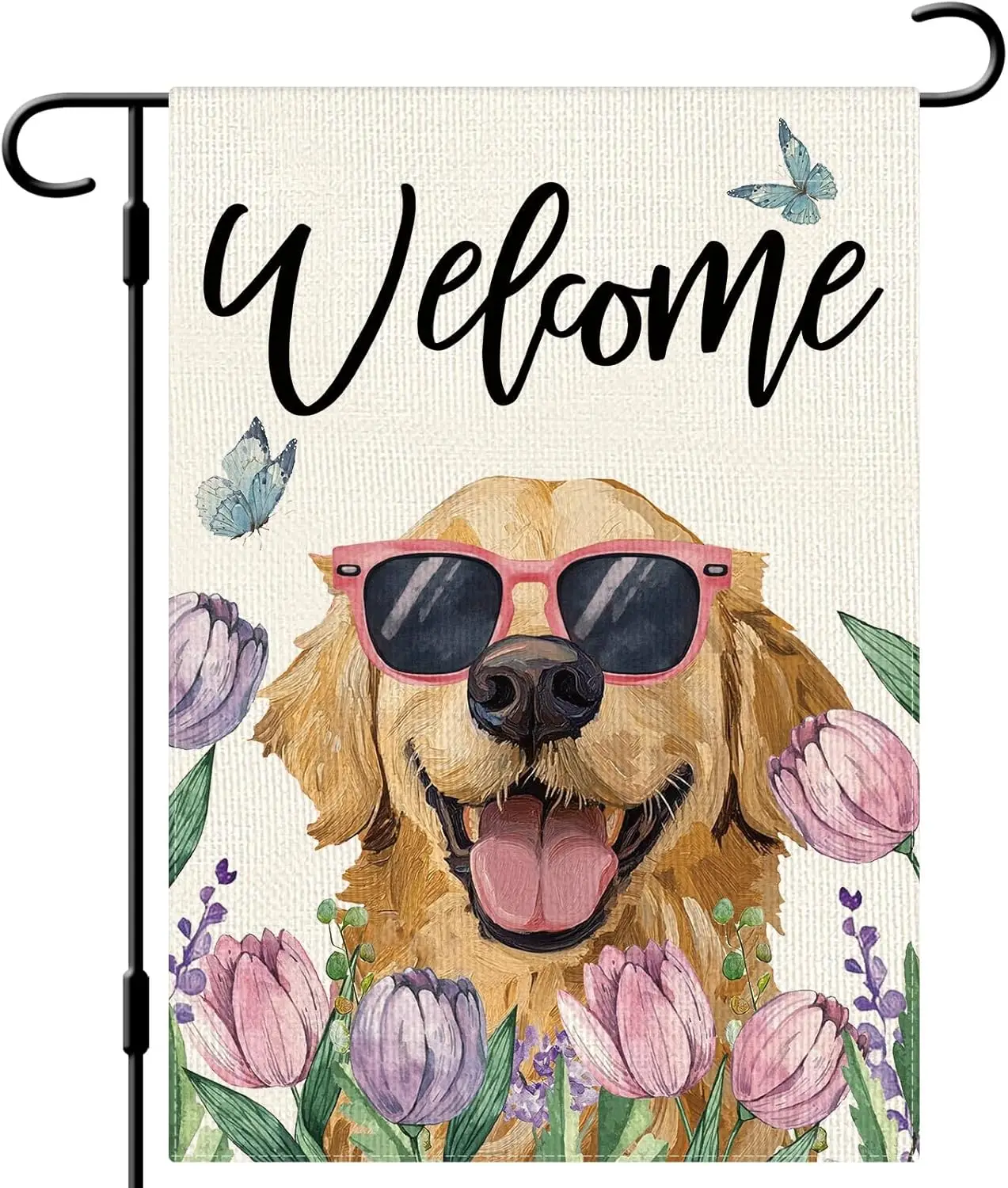 DLZDN Welcome Spring Golden Retriever Dog Garden Flag 12×18 Inch Double Side Vertical Burlap Farmhouse Yard Sign Seasonal Ou EEZ