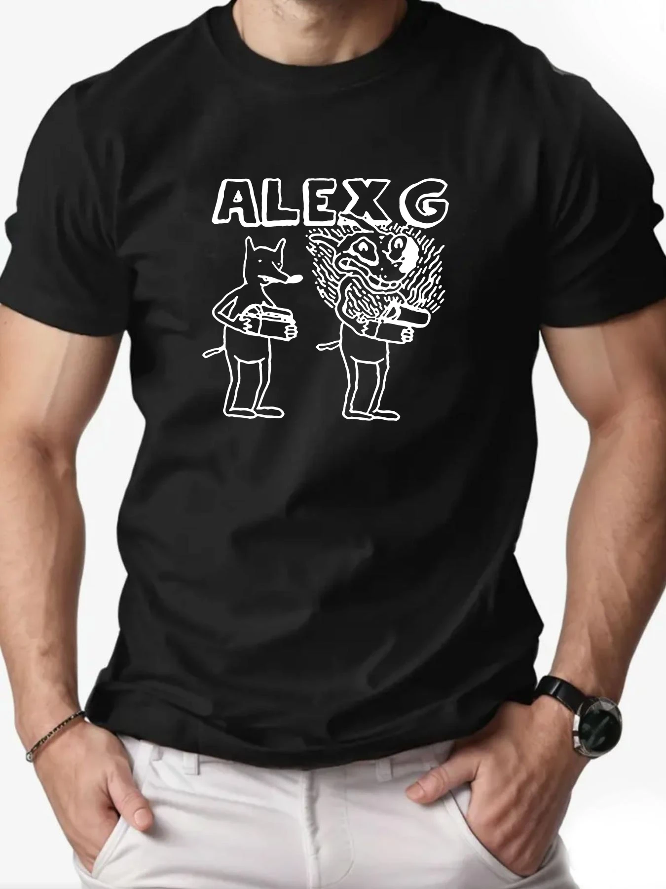 

Men's 100% Cotton T-shirt ALEX G Cartoon Print Short Sleeve Top Casual Breathable Summer Tee for Men 2025 New Streetwear