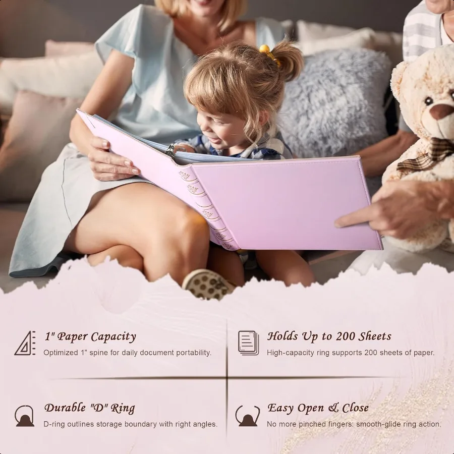 가죽 북스타일 1인치 3링 바인더 우아한 하드백 오거나이저 D링 탭 내장 포켓 탄성 스트랩 사무실 학교용