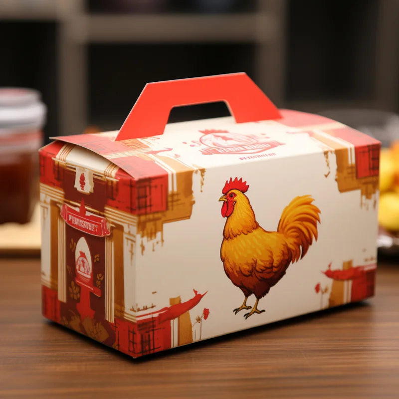 10 00piece.Custom.Disposable White Custom Logo Packaging Lunch Paper Boxes With Handle Salad Fried Chicken