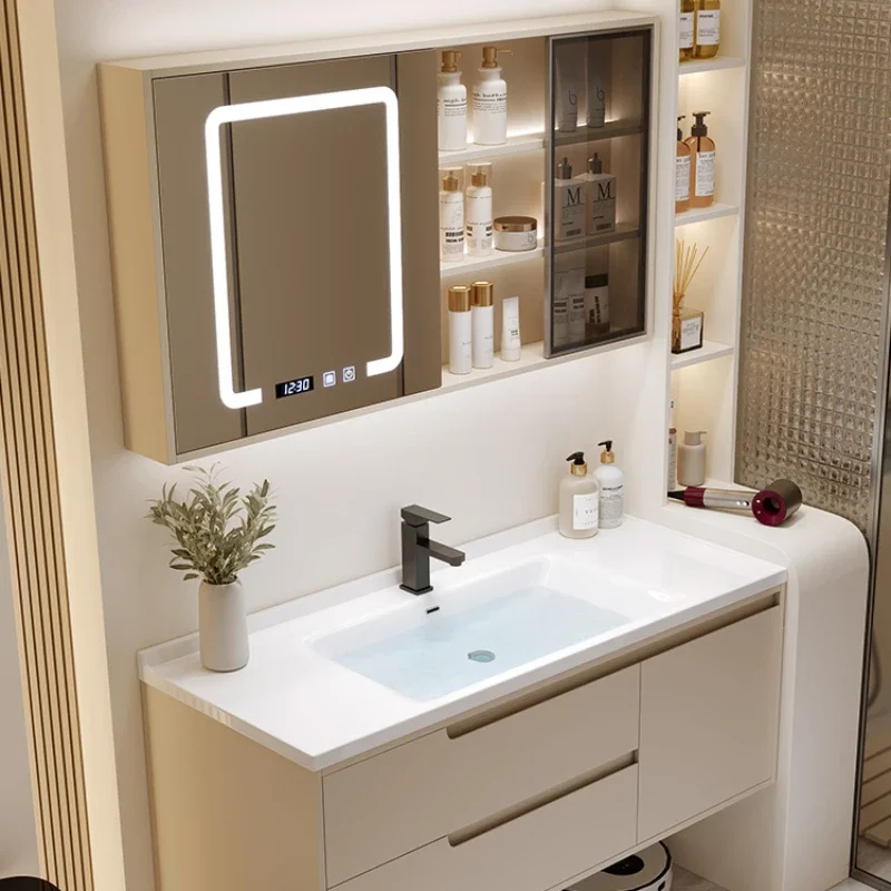 Light Luxury Bathroom Cabinets Modern Corner Smart White Drawer Bathroom Cabinets Mirror Slim Armadietto Home Furniture