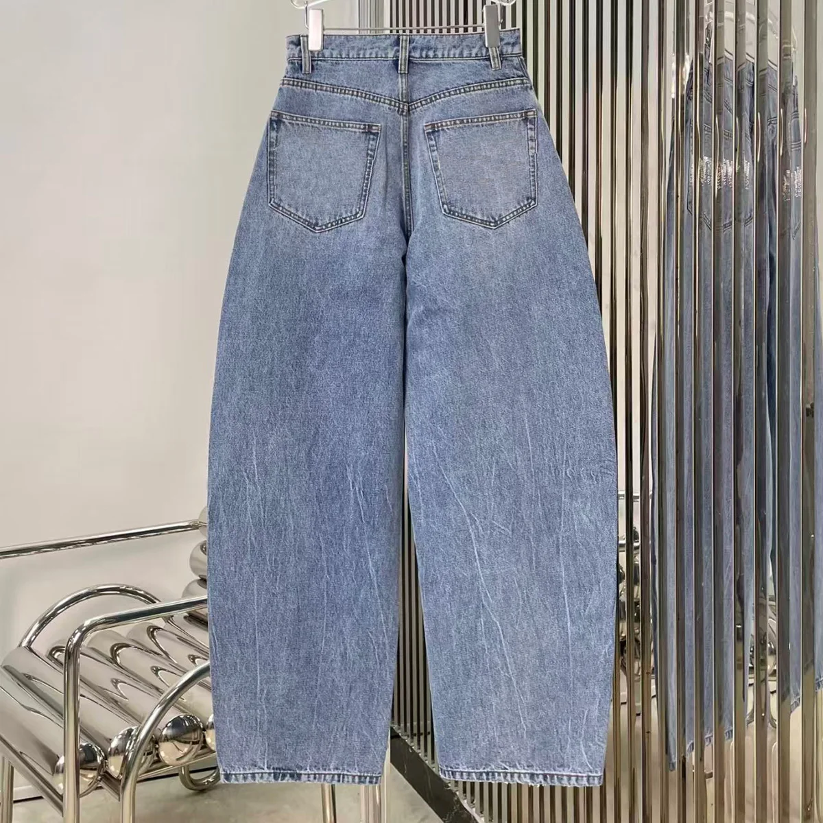 High Quality Women High Waist Wide Leg Jeans Vintage Washed Loose Full Length Long Trousers lyt126156
