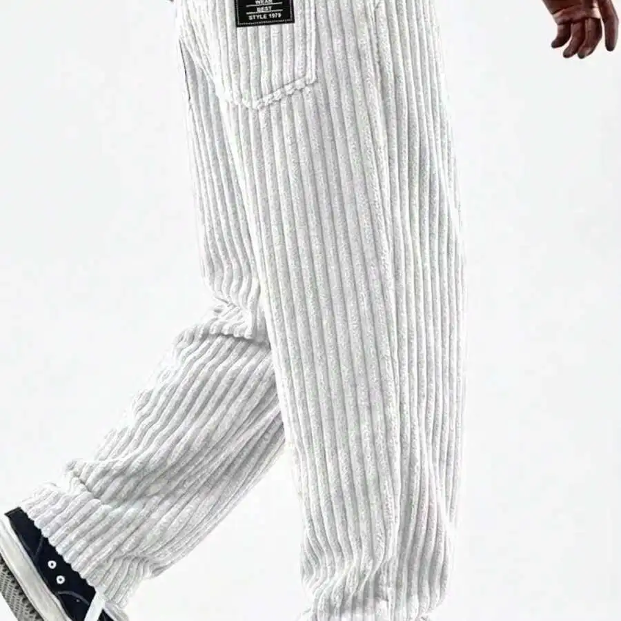 Mens Retro Vertical Striped Corduroy Pants Loose Straight Casual Thick Warm Autumn Winter Plus Size